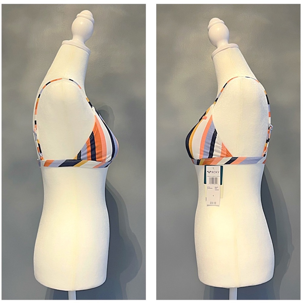 BNWT ROXY Beach Classics Fixed Triangle Bikini Top color MOOD INDIGO Stripe SZ S - Picture 5 of 15